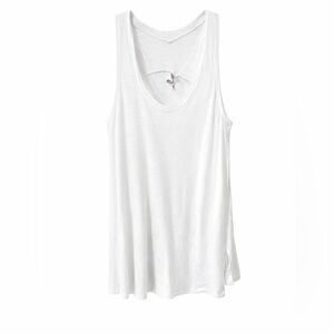 Elan White Semi Sheer Tank Large Asymmetrical Hem Boho Beach Lightweight